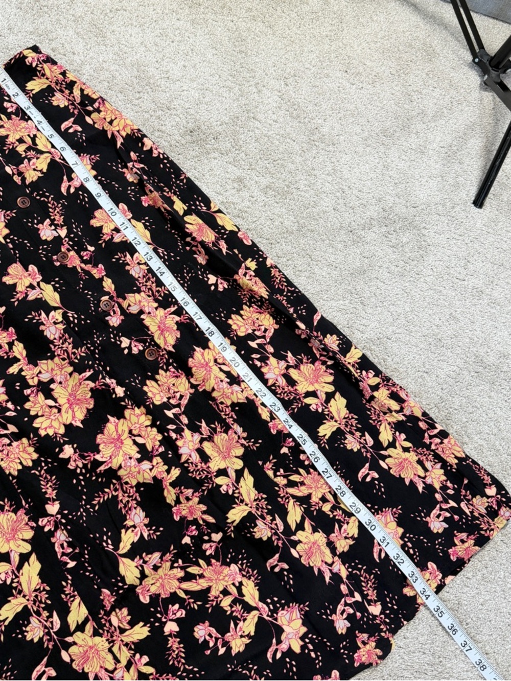 Free People Black Floral Midi Skirt with Pink and Yellow Accents - Picture 14 of 14